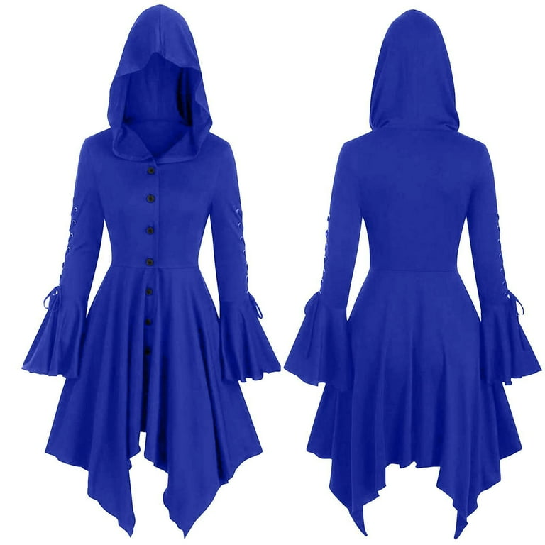 AnuYalue Cloak High Low Sweater Dress for Women Plus Size Halloween Hooded Lace Up Patchwork Long Sleeve Long Coat Dresses Walmart