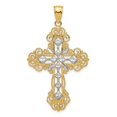 thumbnail image 1 of FB Jewels 14K Yellow Gold & Rhodium Polished & Textured Diamond Pattern Cross Pendant, 1 of 4