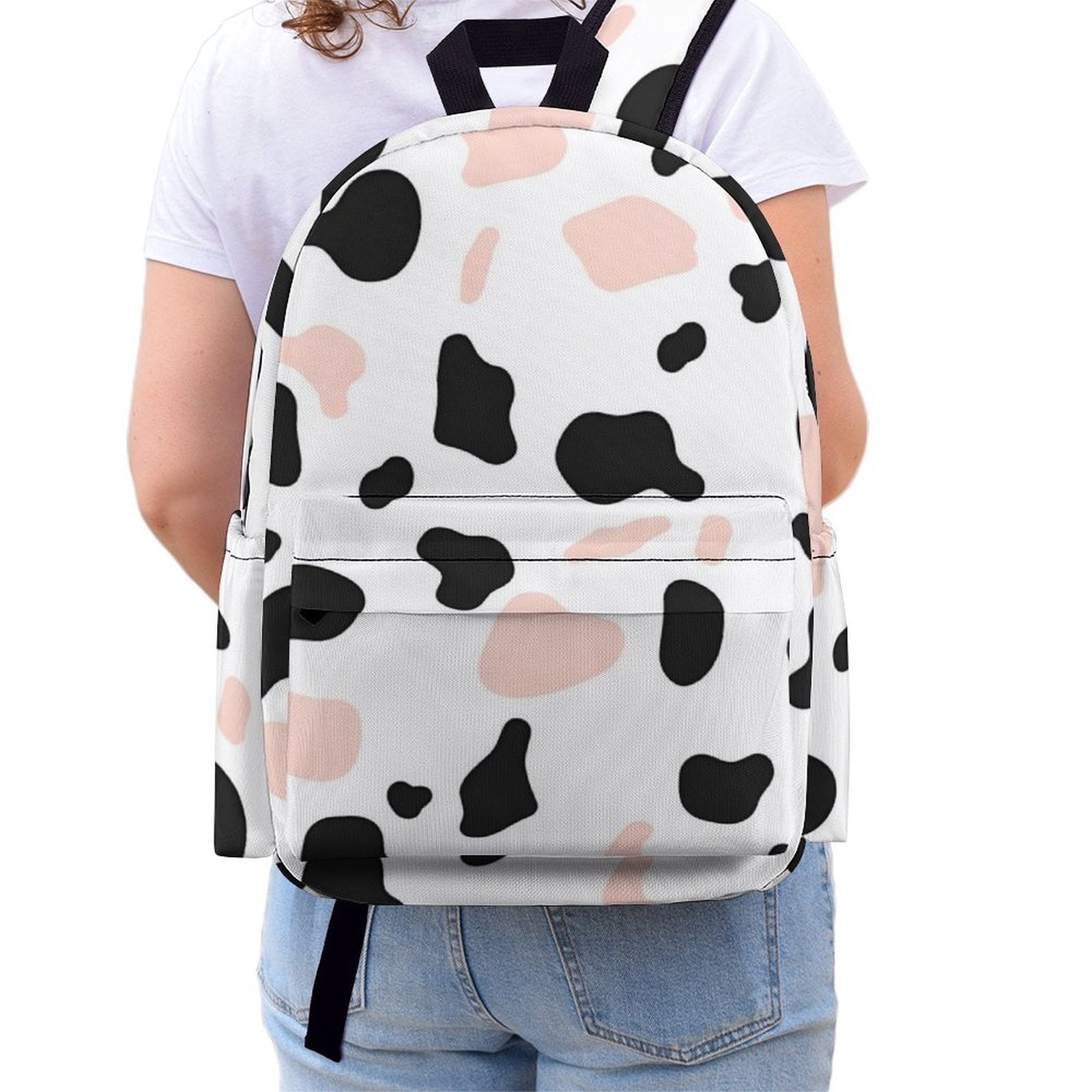 Large Capacity Half Print Backpack 11.8×16.5×5.9in Multifunctional Zipper Design Convenient Switch Simple Cow-print Pattern1_2