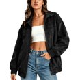thumbnail image 3 of JUUNthy Women's Faux Suede Jacket, Zipper Lapel Collar Long Sleeve Loose Fashion Casual Outerwear Coat Navy Blue M, 3 of 14