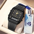 thumbnail image 3 of Business Casual Waterproof Quartz Watch with Digital LED Display, Stainless Steel Mesh Band, Multifunctional Time, Alarm, Stopwatch, 30M Water Resistance C, 3 of 9