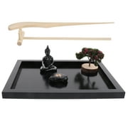 1 Set of Desktop Zen Style Sand Tray with Buddha Meditation Sand Garden Tabletop Decor
