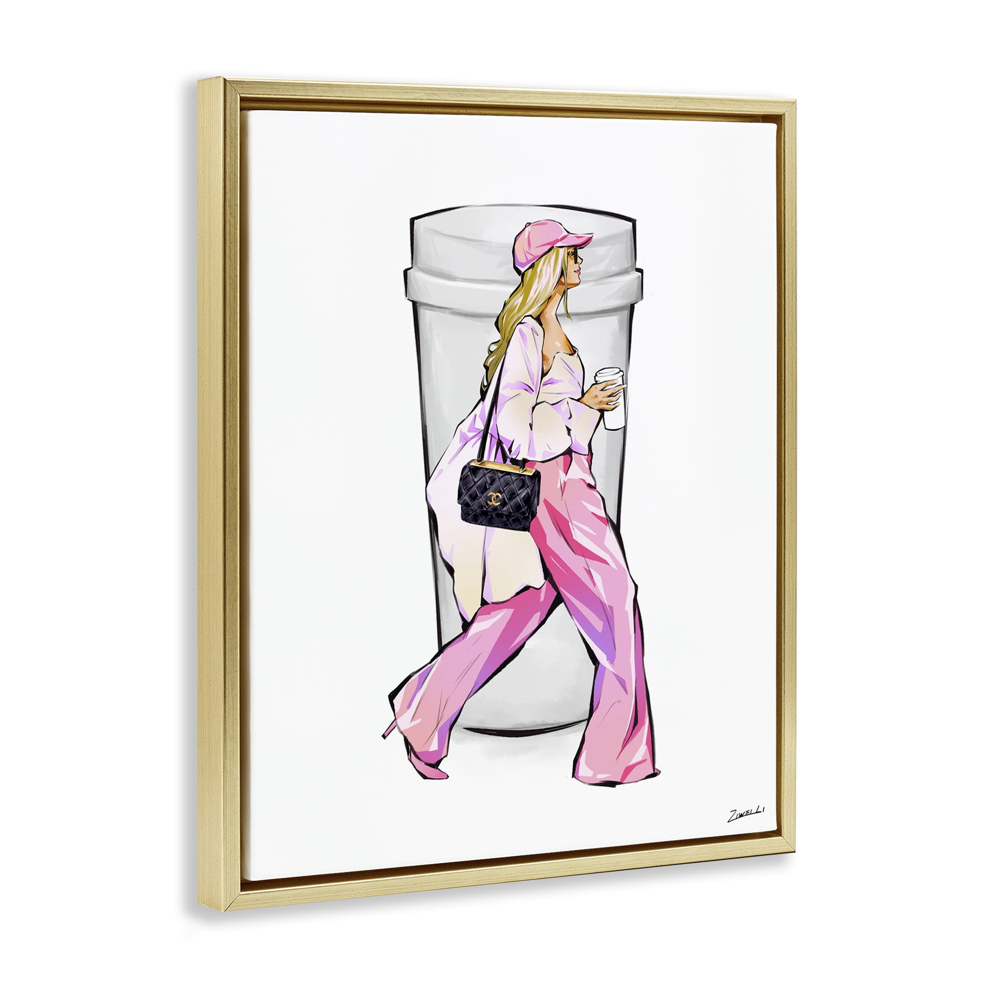 Stupell Industries Morning Coffee Fashionista Food & Beverage Painting Gold Floater Framed Canvas Art Print Wall Art, 25 x 31