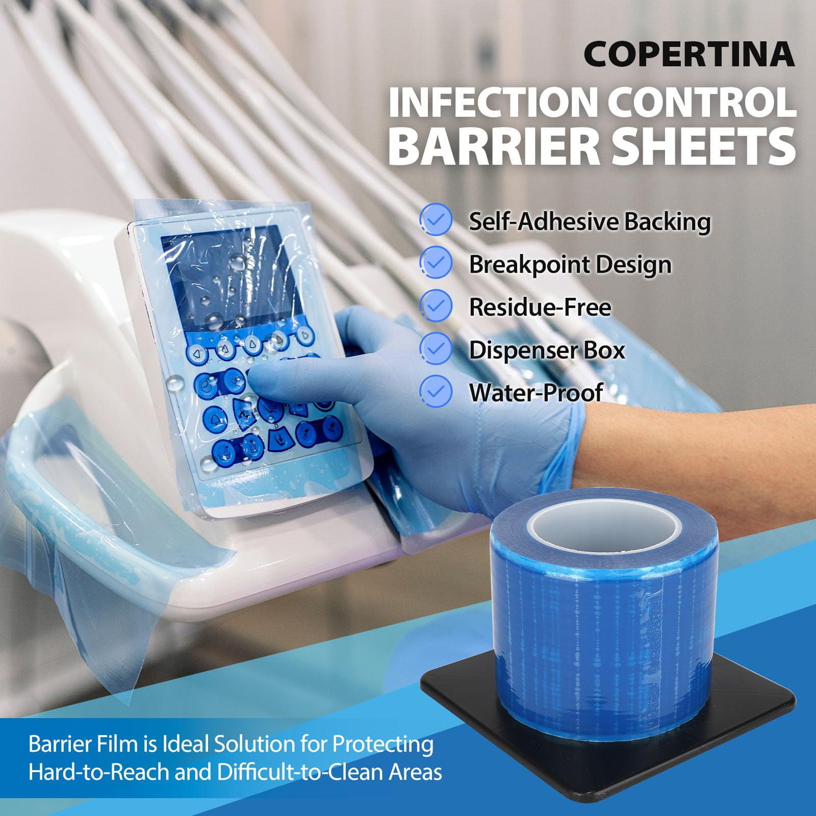 Dental Barrier Film Roll, 4 x 6 in, 9600 Sheets – Blue