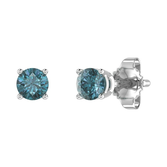 1/4 Carat 4-Prong Set Blue Diamond Stud Earrings in 14K White Gold