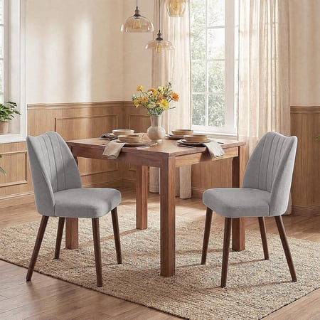 Wooden Dining Chairs Set of 2 Upholstered Fabric Kitchen Side Chair with Curved Backrest Mid Century Modern Armless Accent Chair for Dining Room Bedroom