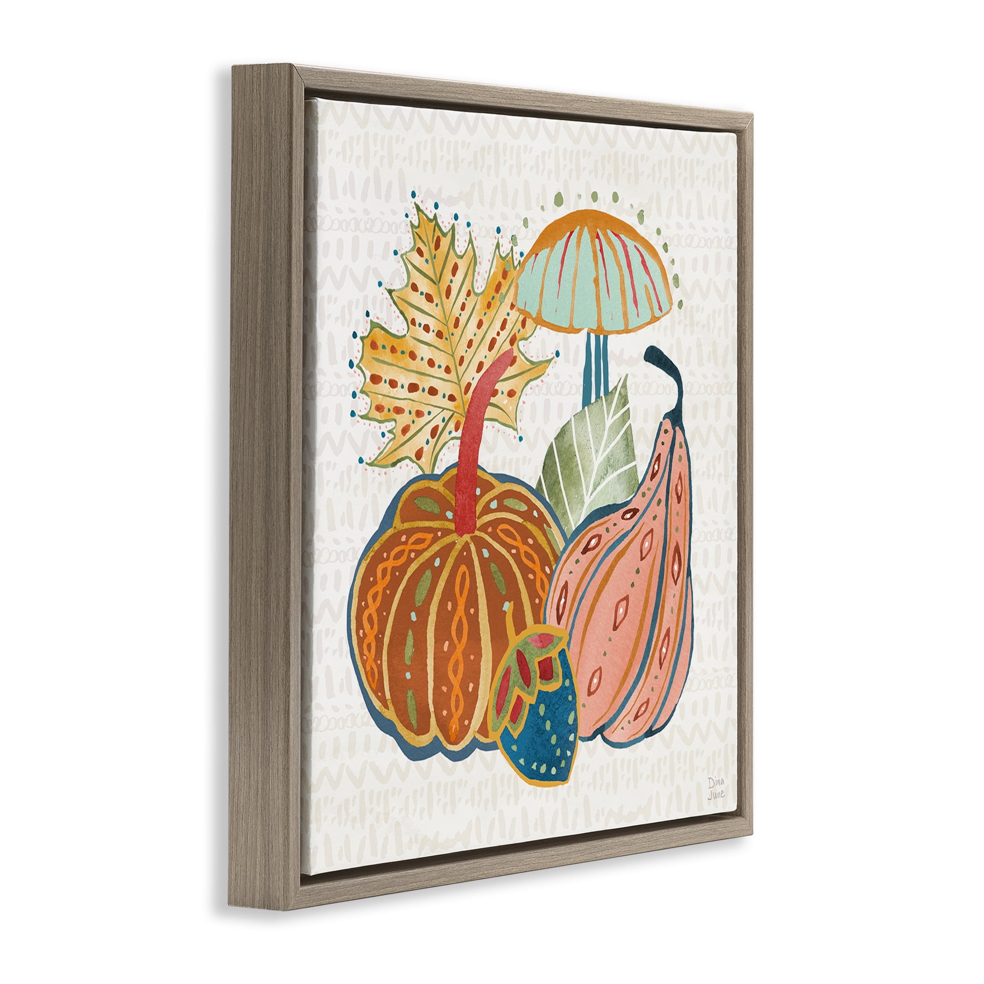 Stupell Industries Harvest Whimsy Gourds Holiday Painting Brown Floater Framed Canvas Art Prints Wall Art, 25 x 25