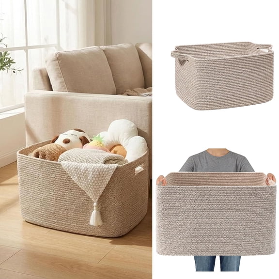 Large Blanket Basket, Decorative Storage Baskets, 65L Large Storage Bin for Blankets Toys Clothes,Decorative Rope Basket for Living Room Bedroom with Handles, Oatmeal