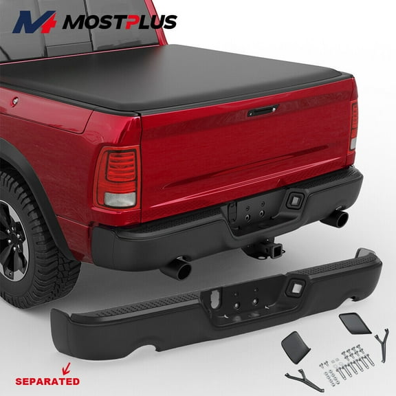 MOSTPLUS Black Rear Bumper for 2009-2018 Dodge Ram 1500 w/ Dual Exhaust w/o Sensor Hole