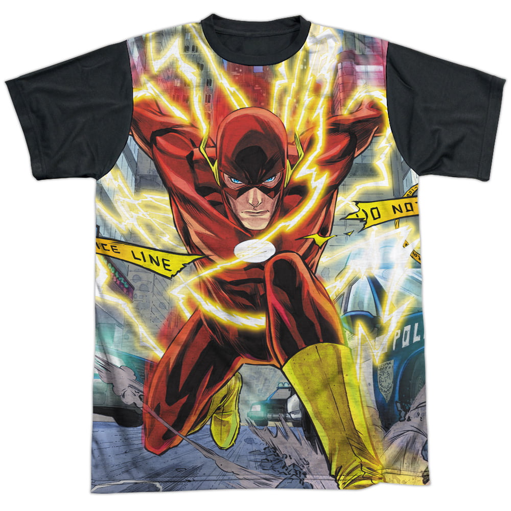Justice League JLA DC Comics Flash Bolting Through Big Boys Front Print T-Shirt 