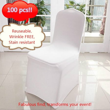 100 Pcs Banquet Chair Covers, White Spandex Folding Chair Covers for Wedding Hotel Dinning Room Supply Party Reception Anniversary Decoration Strechable Slipcover Hifashion