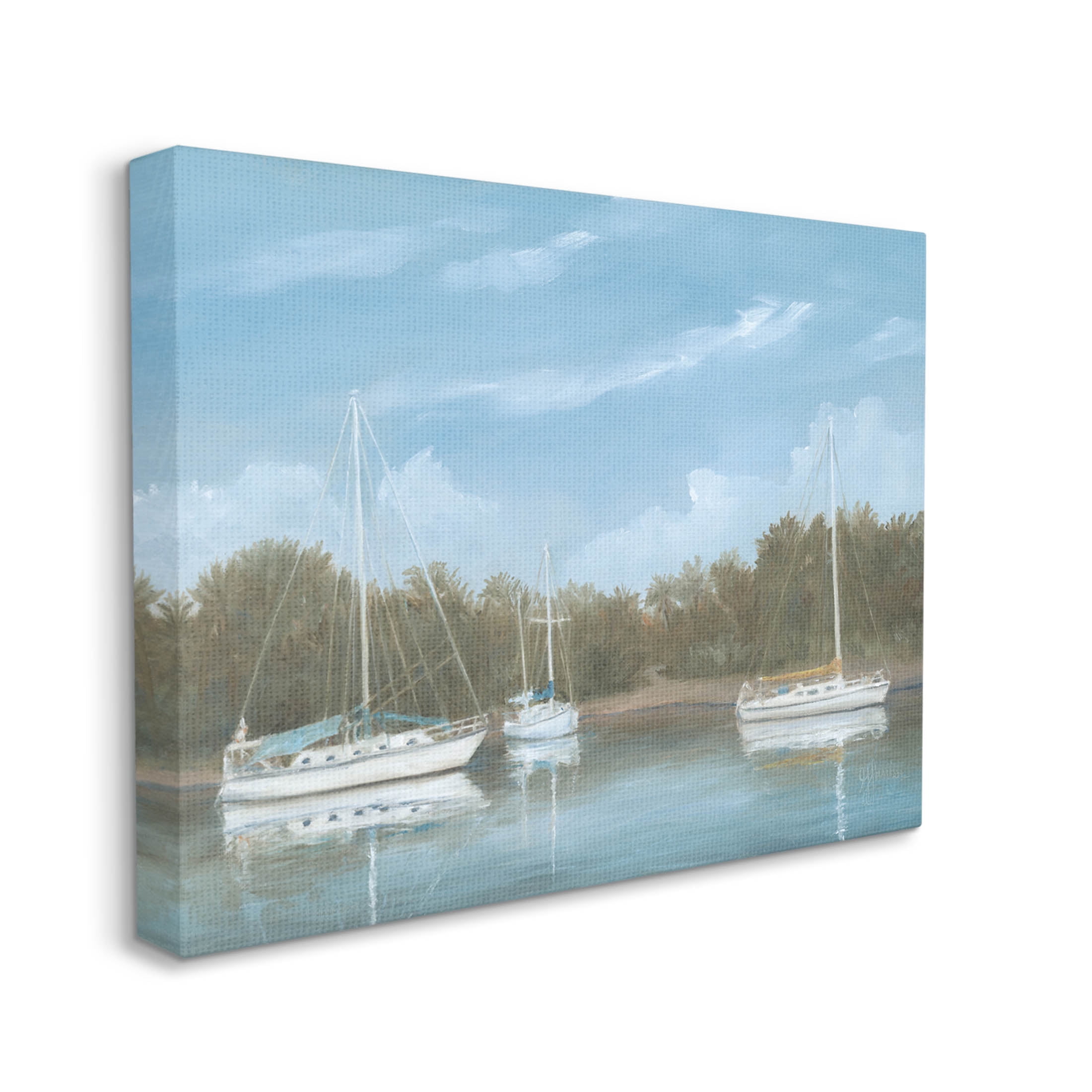 Drifting Boats Nautical Marina Landscape Painting Gallery Wrapped Canvas Print Wall Art