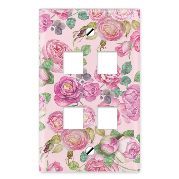 WIRESTER 4-Port Wall Plate for Keystone Jacks Modular Inserts Ethernet Cable, Vintage Roses Flowers