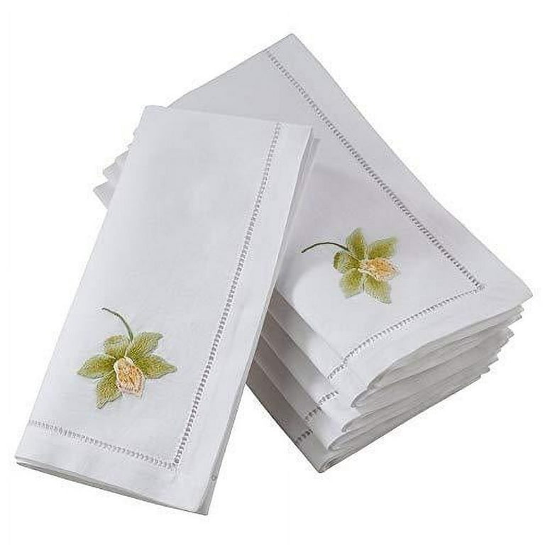 White Pure Linen Napkin with Contrast Black Hemstitch