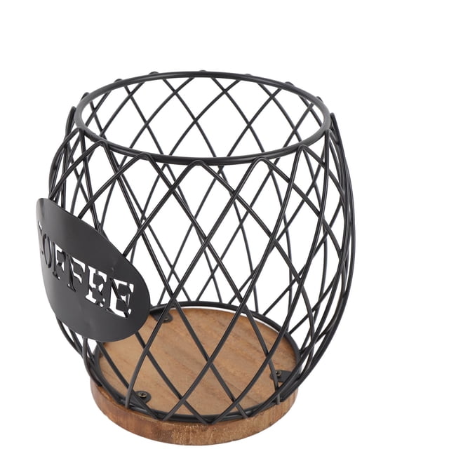 Coffee Pod Storage Basket Coffee Holder with Wooden Base Desktop Large Capacity Stylish Look Easy Access Contemporary Decor