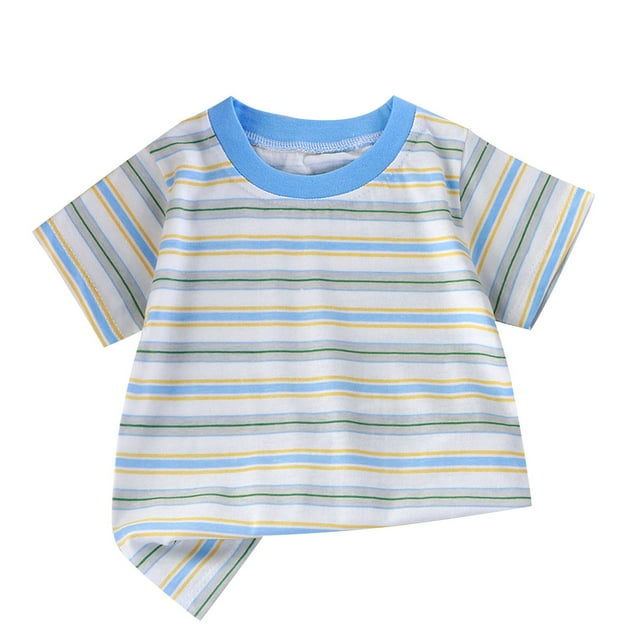 T-Shirts à Manches Courtes pour Tout-Petits Col Rond Haut Tee Garçons T-Shirt Rayé en Coton Blanc 4-5 Ans