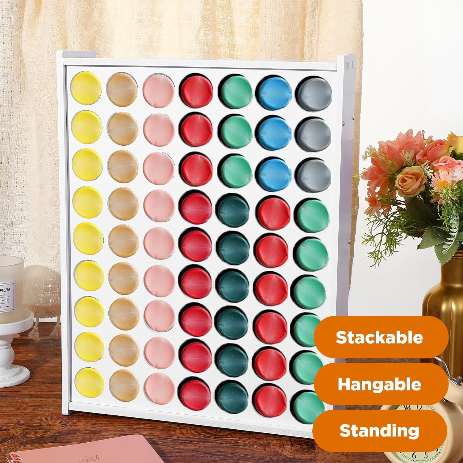 Paint Organizer, 63 Holes Acrylic Paint Organizer, Craft Storage and Apple Barrel Vertical Storage, for 2oz Craft Paints, Wall-Mounted
