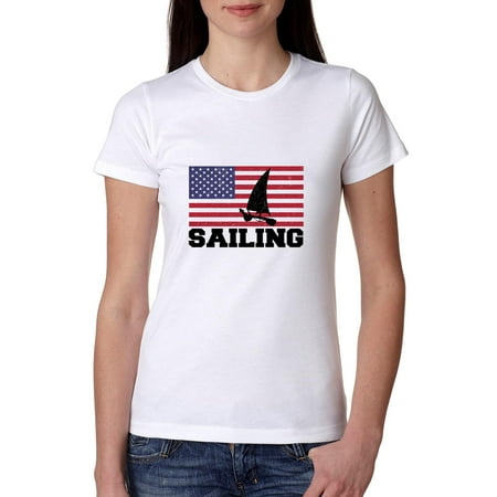 2345 Leather - USA Olympic - Sailing - Flag - Silhouette Women's Cotton T-Shirt