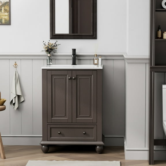 Eclife 24" Single Sink Bathroom Vanity with Top, Zinc Alloy Faucet, Painted Surface, Soft-Close Doors