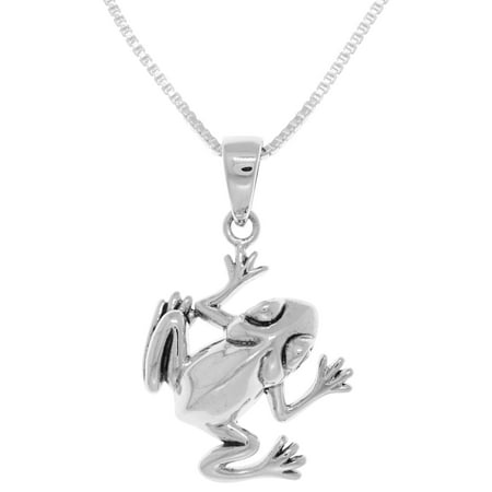 Frog Jewelry - Jewelry Trends Sterling Silver Jumping Tree Frog Pendant on Box Chain Necklace
