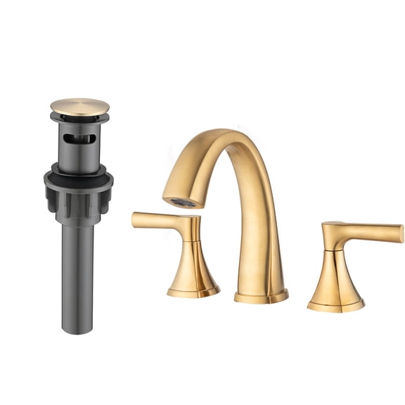 JERFIT 8-inch Widespread Bathroom Faucet with Drain, Brushed Gold 2-Handle 3-Hole Vanity Sink Faucet, Brushed Golden Stainless Steel
