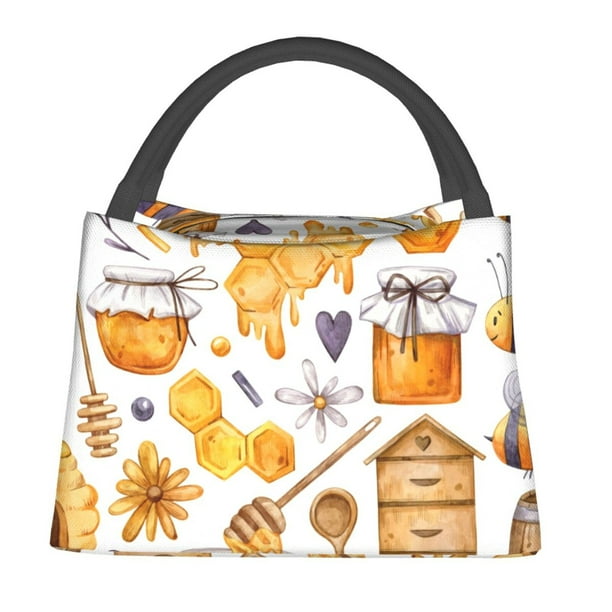 Easygdp Honey Bee Set Bolsa de Almuerzo Insulada Reutilizable, Bolsa de Mano y Bandolera para Oficina, Trabajo, Viajes