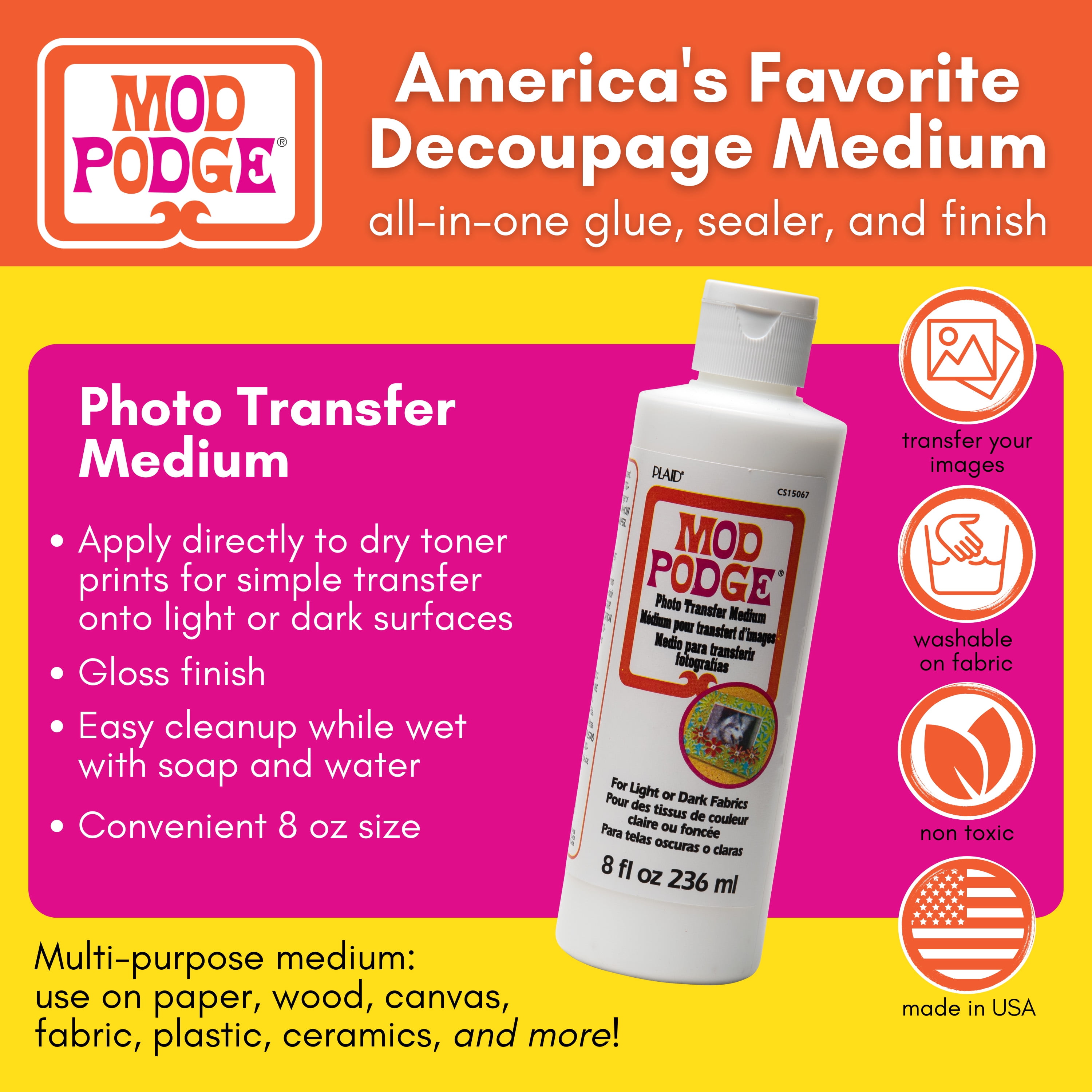 Mod Podge 5 Pc Photo Transfer Kit with Brushes, Brayer, Squeegee and 8 fl oz Photo Transfer Medium