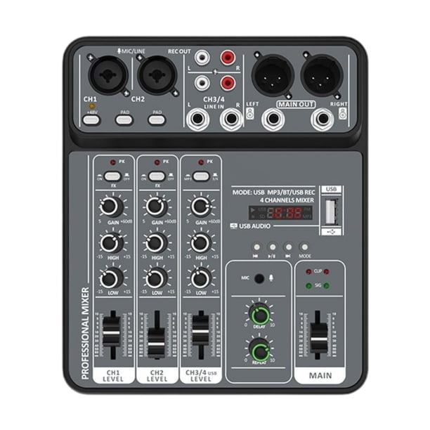 Consola de sonido con mezclador USB de 4 canales, de uso práctico, pantalla digital, tablero de mezclas, tablero mezclador de sonidos para tra