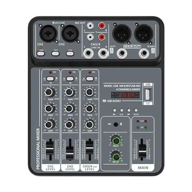 Milaget 4 Channel USB Mixer 48V Power Sound System for Broadcast Home Studio