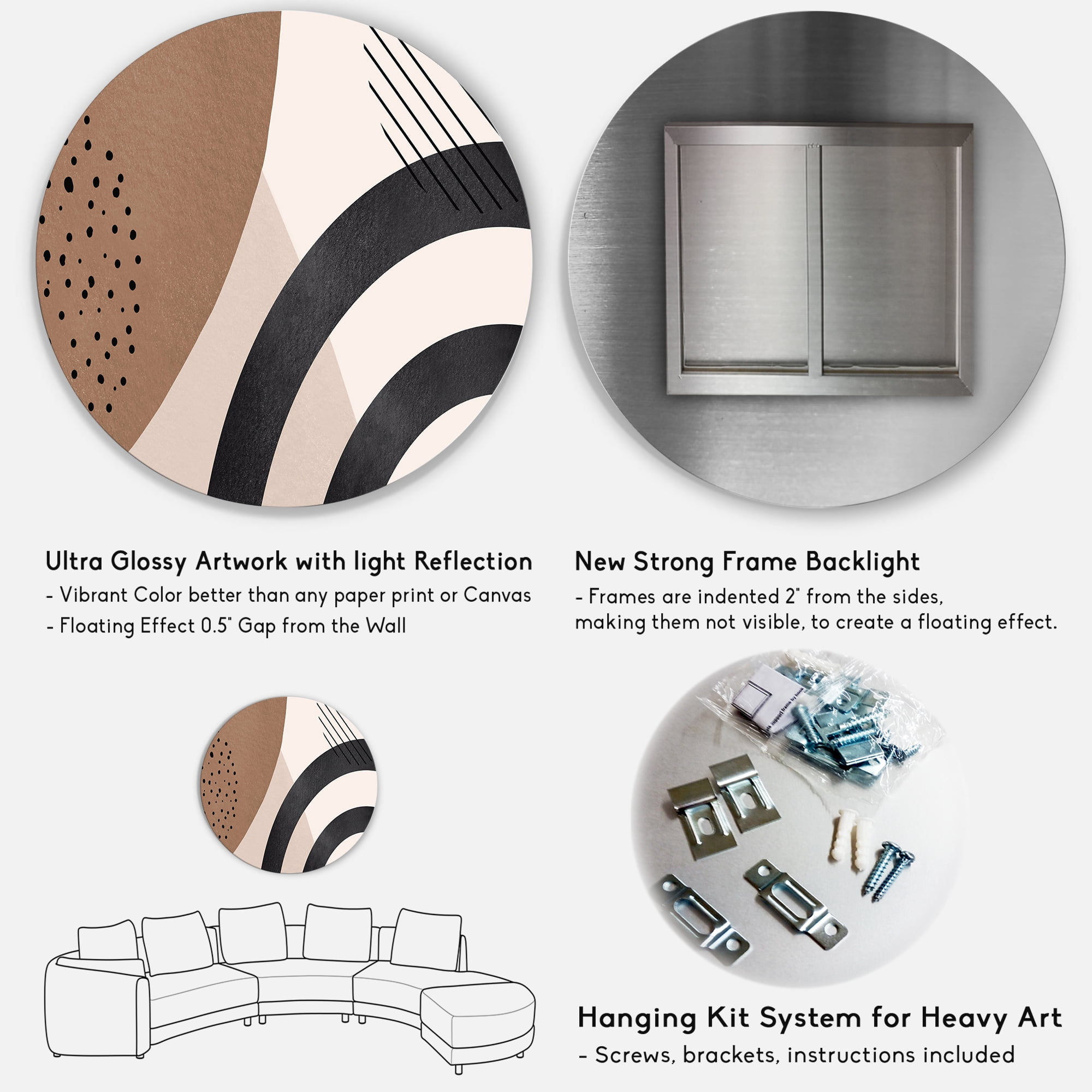 Designart 'Abstract Ivory Shapes and Shapes in Terracotta III' Modern Circle Metal Wall Art 11x11 - Disc of 11