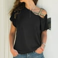 thumbnail image 3 of Top negro de mujer con hombros descubiertos, tirantes cruzados, mangas cortas, corte holgado, camiseta informal de color liso, elegante para verano, 3 of 6