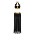 thumbnail image 4 of YiZYiF Women's Belly Dance Costume Halter Crop Top with Sequin Tassel Split Mesh Long Skirt 2Pcs Set Black A L, 4 of 6