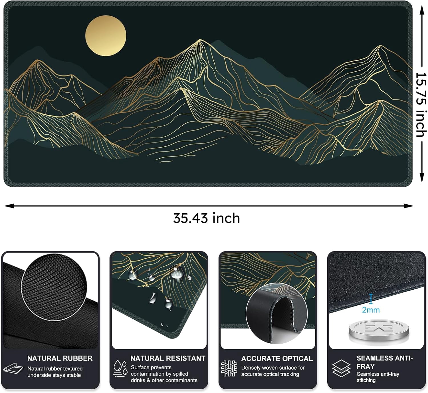 XXL Large Mouse Pad, Green Big Mousepad with Stitched Edges& Stable Rubber Base, Keyboard Mat Desk Pad for Work, Game, Office, Home (A-Mountain Cyan, Extended)