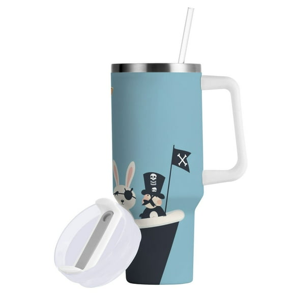 Yayeee 40oz Double-Wall Insulated Stainless Steel Tumbler with Handle Bottle, Pirate Animals