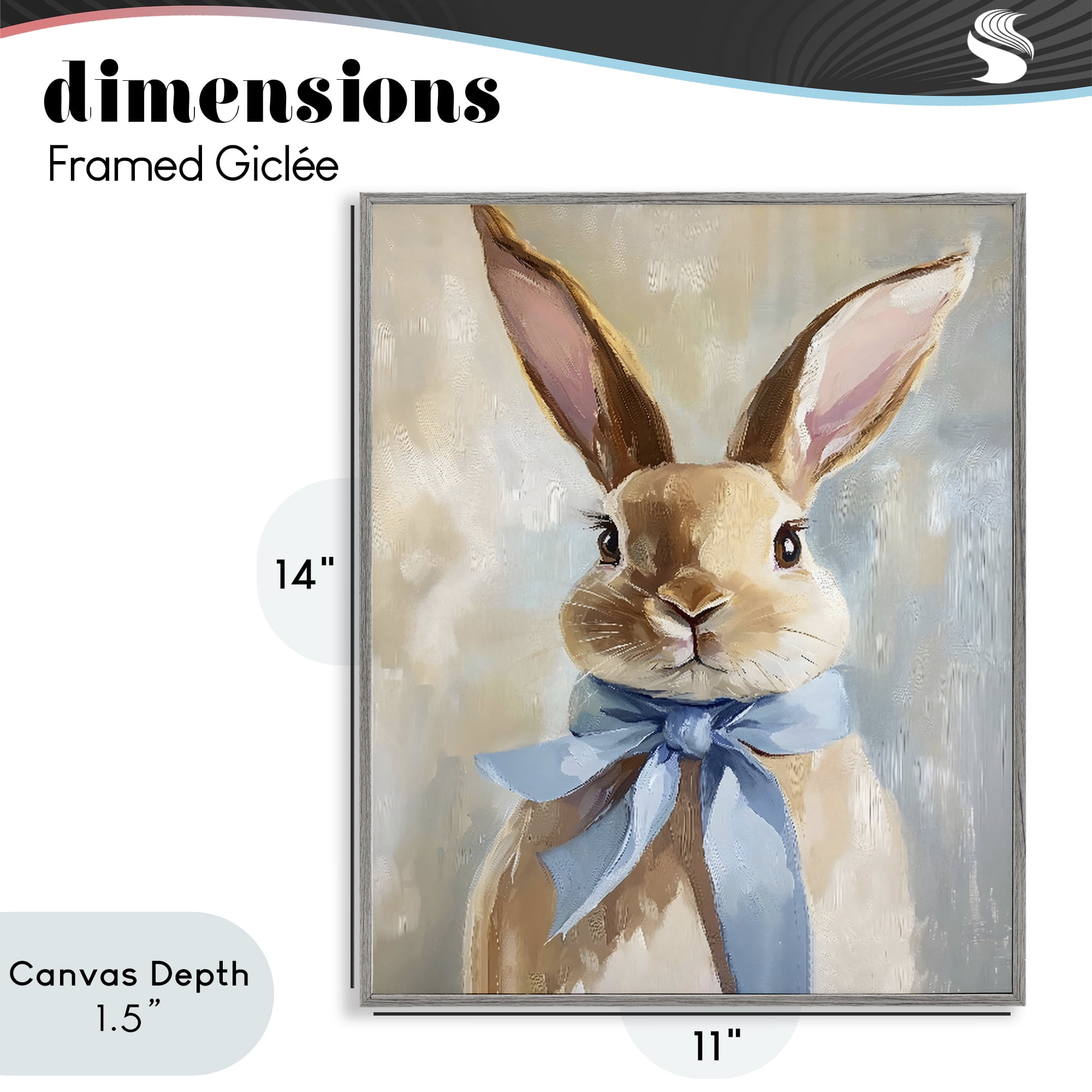 Stupell Industries Bunny with Blue Bow Gray Framed Giclee Art, design by The Prints Vibe