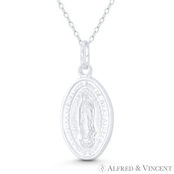 Our Lady of Guadalupe Blessed Virgin Mary Medal 30x15mm (1.2x0.6in) Pendant & Chain Necklace in .925 Sterling Silver