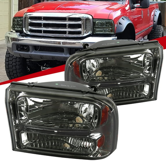 Crystal Clear Headlights (Chrome Housing/Smoke Lens) Made for and Compatible with 1999-2004 Ford Excursion/F-250/F-350/F-450/F-550