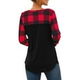thumbnail image 3 of Women Plaid Print Pocket Patchwork Contrast Color Short Sleeve Top, 3 of 4