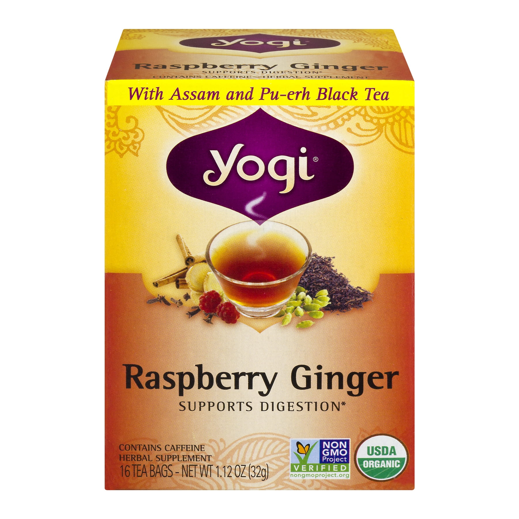 Yogi Raspberry Ginger Digestive Vitality Herbal Supplement Tea Bags, 16
