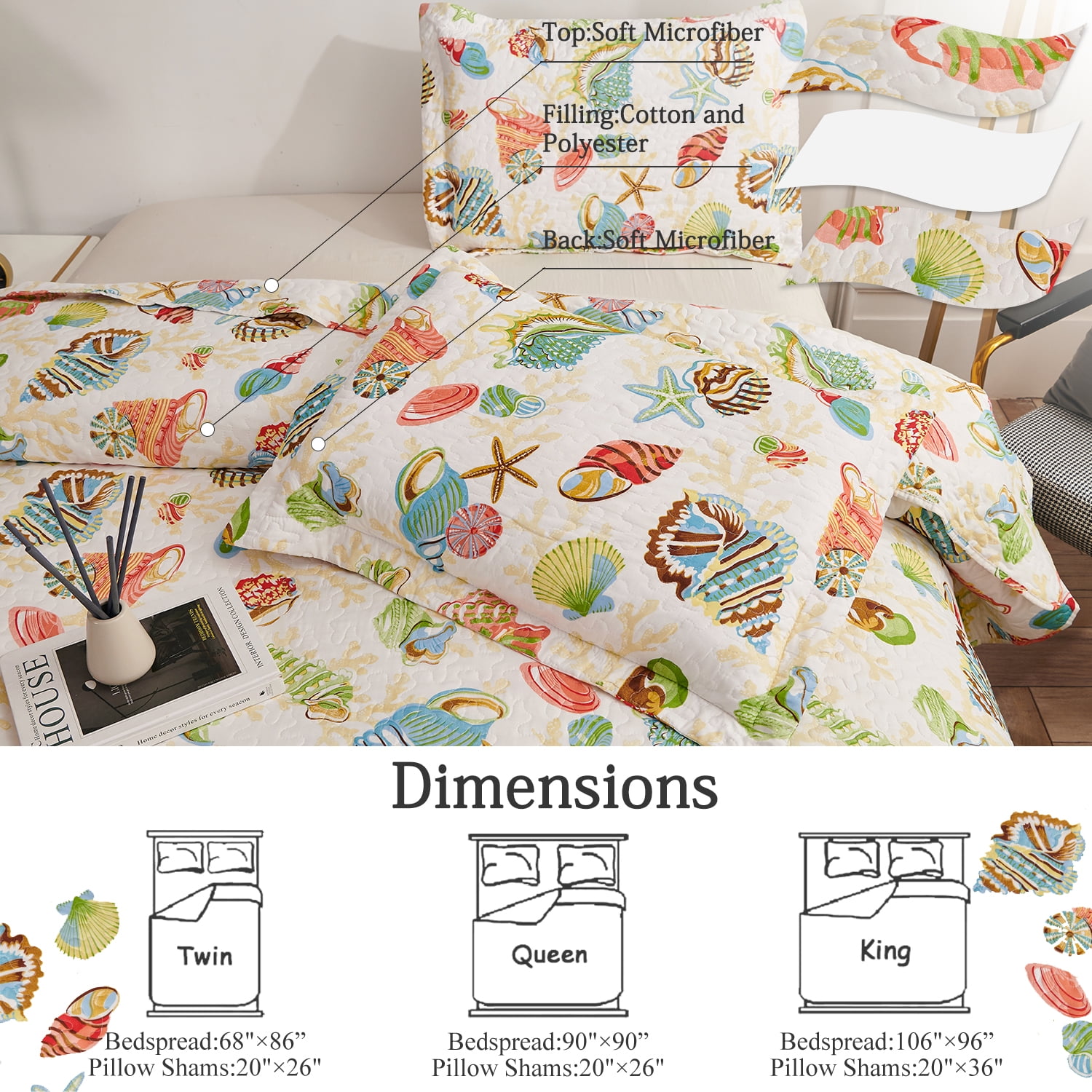 Jessy Home Quilt Twin Ocean Bedspread Microfiber Bedding Lightweight Yellow Coverlet