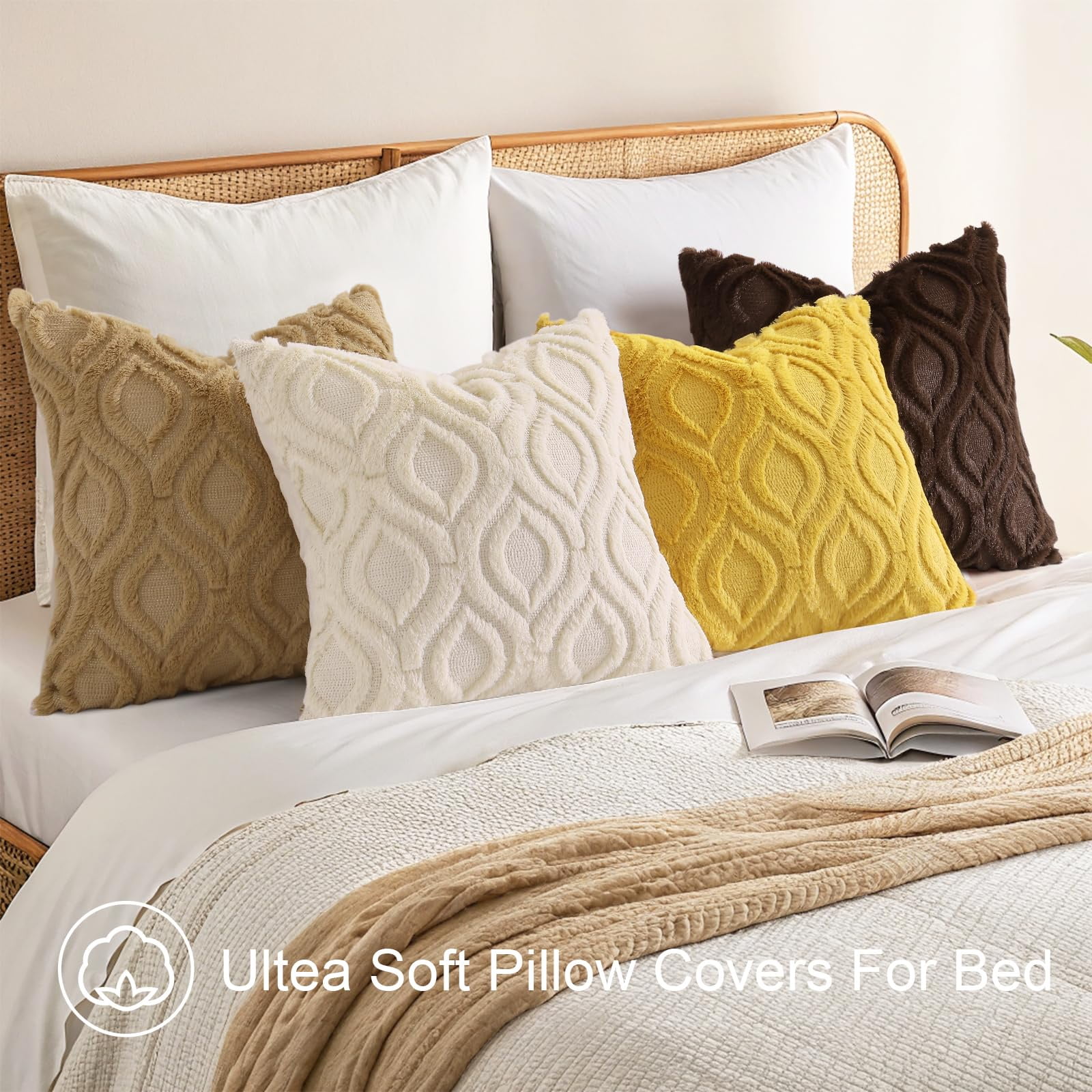 decorUhome Pack of 2 Throw Pillow Covers 24x24, Soft Plush Faux Wool Couch Pillow Covers, Beige (Pillow Cover Only, No Inserts Included)