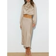 thumbnail image 4 of xiaxaixu Women's Spring Autumn Satin Tops Long Sleeve Cropped High Neck Tops for Work, Party, 4 of 9