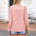 thumbnail image 6 of Towmus Women's Dressy Casual Blouse Tops Fall Spring Puff Long Sleeve Button V Neck Hollow Out Lace Embroidered Shirts, 6 of 7