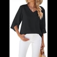 thumbnail image 3 of Blusas Elegantes e Informales para Mujer, de 1/2, para Trabajo, Oficina, de , con Cuello en V, Color Negro, Talla L, 3 of 9