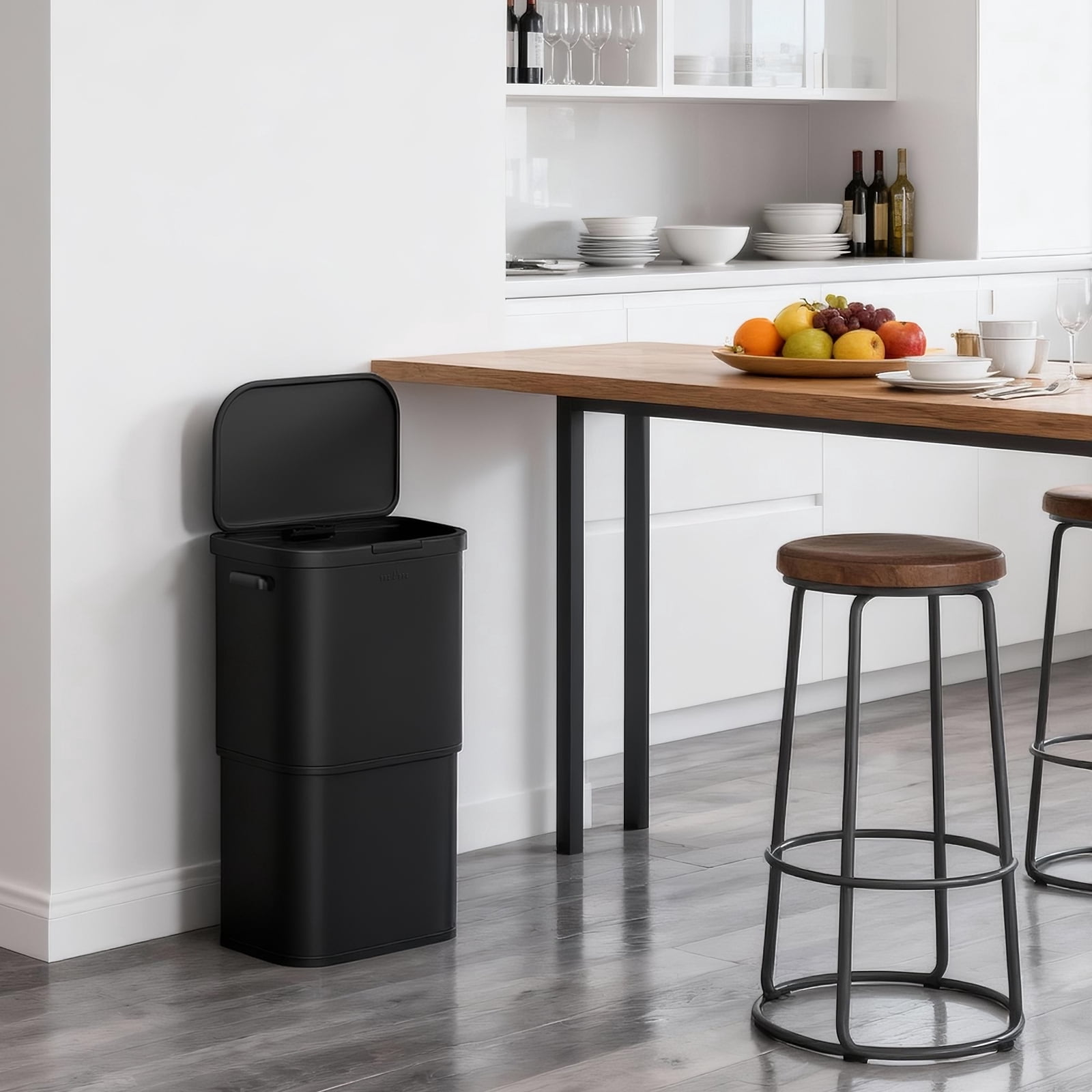 mVm 16 Gal Kitchen Trash Can, Touch Top Large Garbage Can (Black)