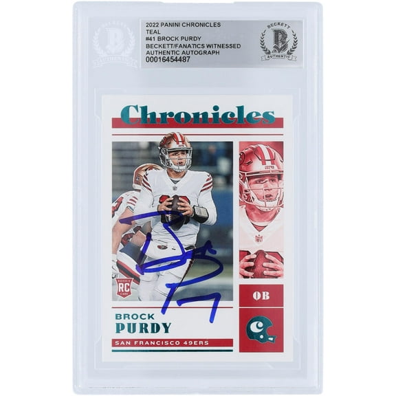 Brock Purdy San Francisco 49ers Autographed 2022 Panini Chronicles Teal #41 Beckett Fanatics Witnessed Authenticated Rookie Card - Fanatics Authentic Certified