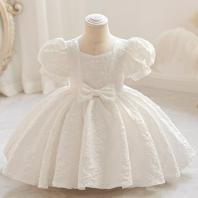 Robes pour Filles Robes de Demoiselle d'Honneur pour Bébés Filles Robes de Fête Robe de Concours à Manches Bouffantes avec Nœud Papillon