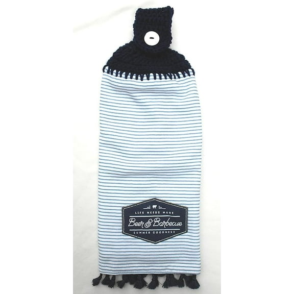LIFE NEEDS MORE BEER & BARBECUE - SUMMER GOODNESS - DARK NAVY BLUE TOP - DOUBLE/FULL CROCHET TOP HANGING KITCHEN TOWEL