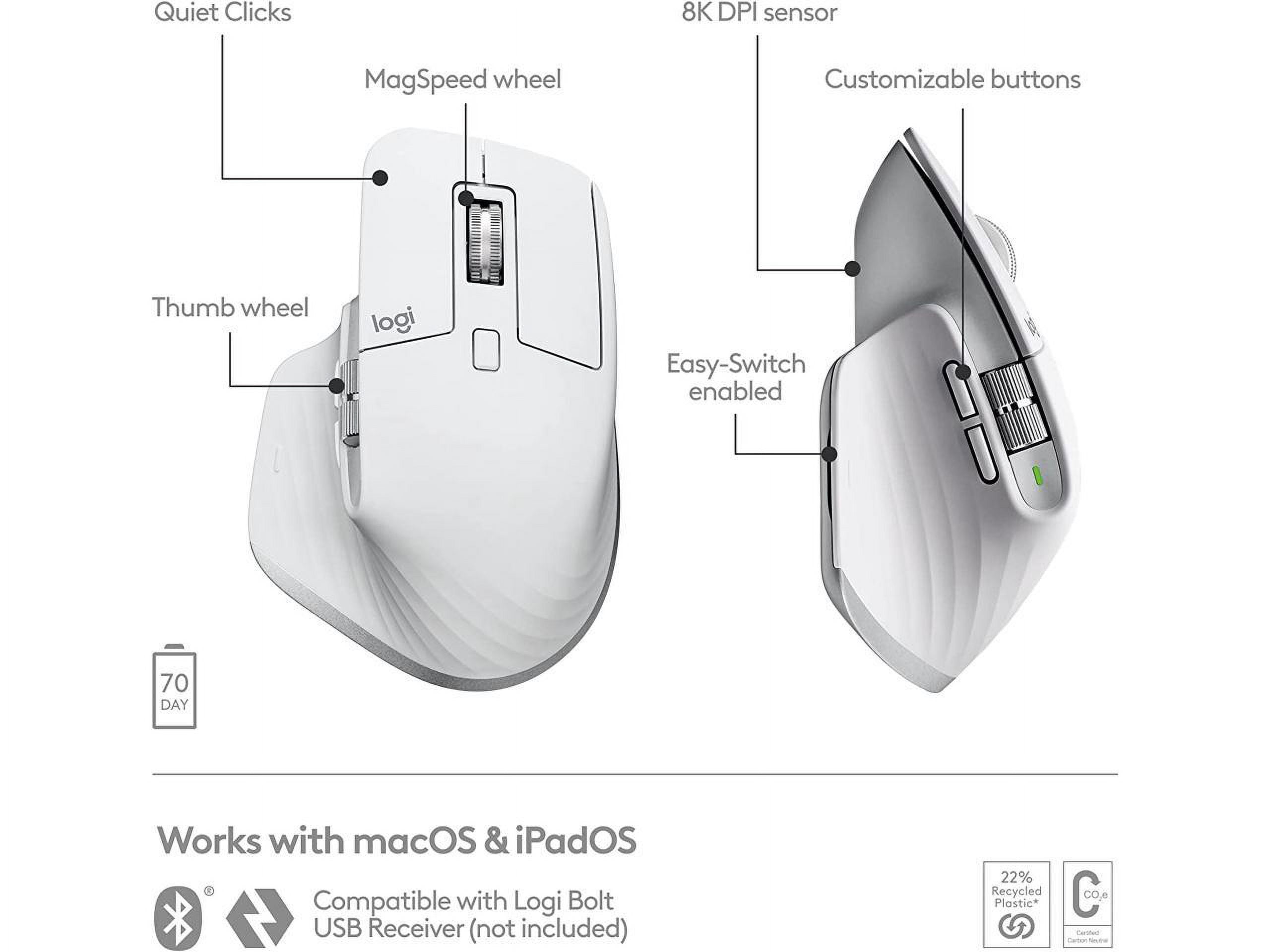 Souris Logitech MX Master 3S pour Mac - Bluetooth Sans Fil - Gris Sideral -  910-006571