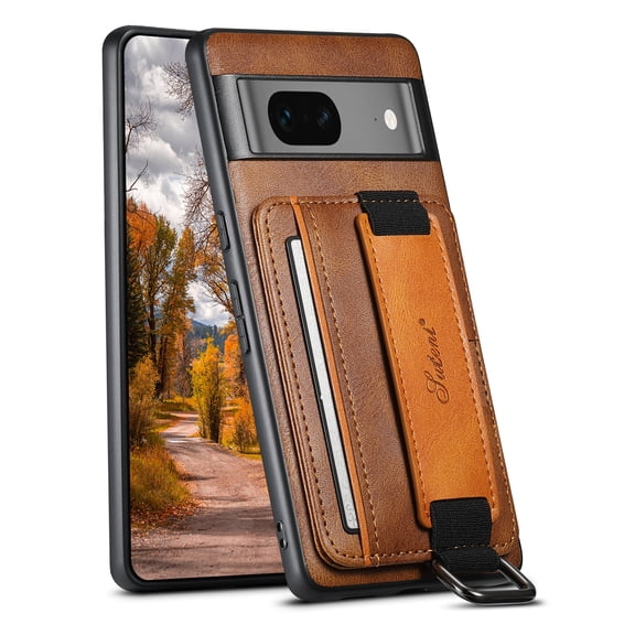 SaniMore Case for Google Pixel 8 6.3" 2023, Wristlet & Card Slot PU Leather Skin Wear-resistant Shockproof Anti-drop Metal Ring Business Shell For Google Pixel 8, Brown